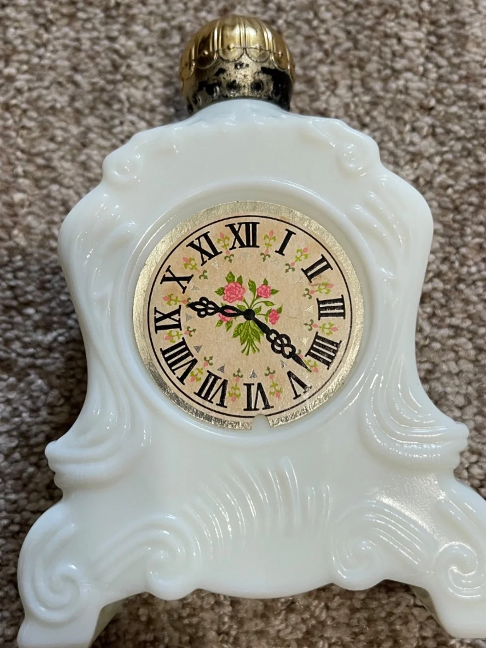 Vintage Avon Milk Glass Grandfather Clock Bath Oil Bottle‎ 5 oz Collectible